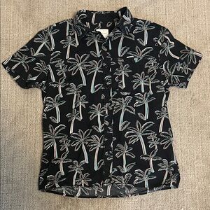 (M) Black American Eagle Miami Vice Style Palm Tree Short Sleeve Button Up Shirt